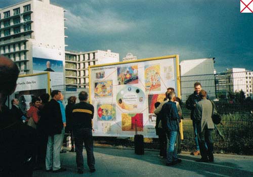 Billboard at the Potsdamer Platz 2003: Welcome of the guests at the Potsdamer Platz