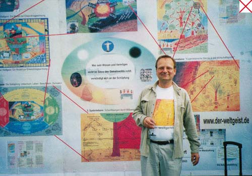 Billboard at the Potsdamer Platz 2003: The author explains his seven-level world view