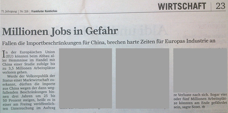 Frankfurter Rundschau Nr. 218: Millionen Jobs in Gefahr
